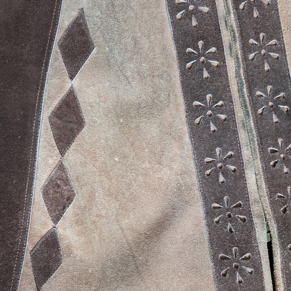 VTG 60s Suede Two Tone Brown Cape Poncho, Fringe, Hippie Boho Mod Style - Picture 13 of 16